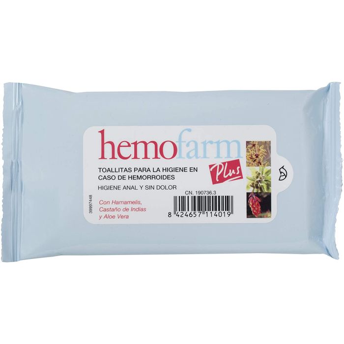 Toallitas 20 hemofarm plus  higiene anal sobre