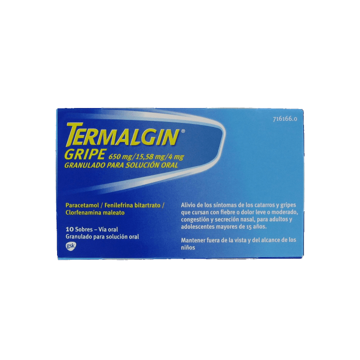 Termalgin gripe 650/4/10 mg 10 sobres granulado