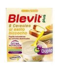 Blevit plus Duplo 8 Cereales al estilo bizcocho es una papilla elaborada a partir de una equilibrada mezcla de 8 cereales (trigo, arroz, avena, cebada, centeno, maíz, mijo y sorgo), naranja con un toque de bizcocho.
