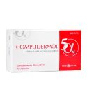 Complidermol 5 Alfa es un complemento alimenticio que aporta nutrientes y vitaminas que frenan la caída del cabello, estimula su crecimiento y fortalece la raíz. Caja de 60 cápsulas.
