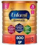 Enfamil Premium Complete 3 800g es un preparado lácteo que aporta los nutrientes necesarios para el desarrollo y crecimiento del bebeé, gracias a su fórmula con hierro, calcio, zinc, ALA, vitamina C y D.