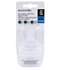 Las tetinas anatómicas de Suavinex de silicona imitan la forma del pezón materno durante la succión y se adapta perfectamente al paladar del bebé.