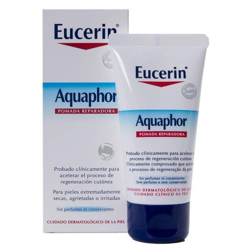 Eucerin Aquaphor Pomada Reparadora tiene una capacidad, clínicamente comprobada, para acelerar la regeneración de la piel con el fin de colaborar en la curación de situaciones de extrema sequedad, piel dañada o irritada. Esta formulación sin agua, a base
