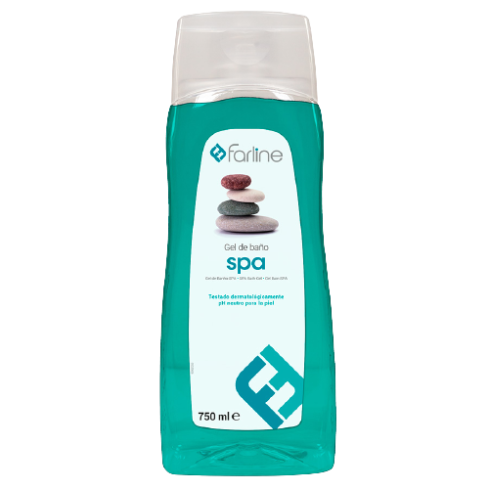 Farline Gel de Baño Spa 750 ml es un gel que contiene activos para limpiar la piel. Este deja un aroma balsámico sobre la misma que ayuda a la persona a quedarse más relajada después del baño y contiene agua termal para ser especialmente suave con las pie