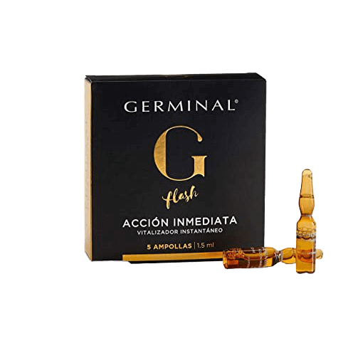 La ampolla Germinal Instant Action 10 es un tratamiento facial que ilumina y nutre instantáneamente la cara y refresca la piel. Está hecho de proteína de maíz, extracto de levadura, hamamelis y ginseng. Puede tensar la piel, nutrir e hidratar profundament
