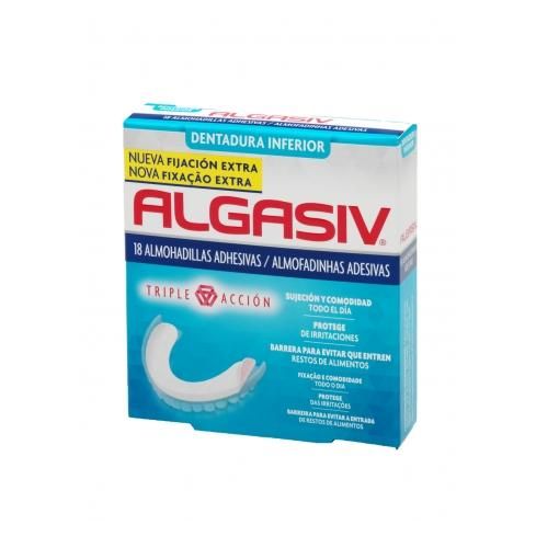 Algasiv Almohadillas inferiores 18 unidades. Estas son almohadillas para dentaduras inferiores que se han creado especialmente para hacer que las dentaduras sean más cómodas y fáciles de usar.