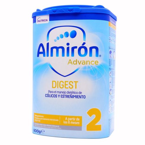 Almirón advance con pronutra digest 2 es una fórmula adaptada indicada especialmente para los casos de cólicos y estreñimiento a partir de los 6 meses, siempre bajo la recomendación del profesional sanitario. Los cólicos y el estreñimiento son comunes en