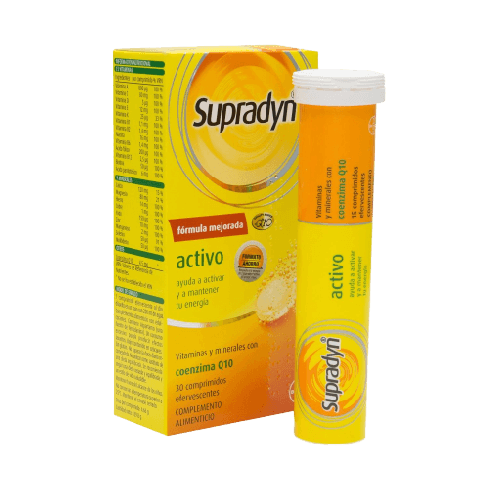 Supradyn® Active es una nueva generación de polivitaminas minerales que complementan su dieta normal y ayudan a activar y mantener su energía y vitalidad durante todo el día. Contiene 13 vitaminas, 9 minerales y coenzima Q10.