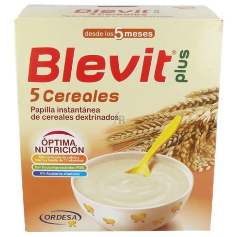 Blevit plus Superfibra 5 Cereales es una papilla elaborada a partir de trigo integral, arroz integral, avena, cebada y centeno, y fructooligosacáridos e inulina, que ayudan a normalizar el tránsito intestinal de una forma natural. Su adecuada mezcla de ce