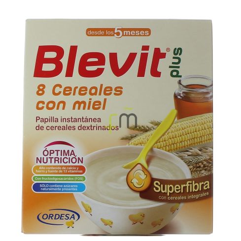 Blevit plus 8 Cereales con miel es una papilla elaborada a base de una equilibrada mezcla de 8 cereales y miel, que proporciona un agradable aroma y sabor a la papilla, mejorando su aceptación por parte del bebé y aumentando su valor nutricional