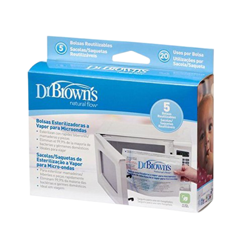 Bolsas esterilizadoras para usar en el microondas. esterilizan de forma rápida, fácil y segura los componentes de los biberones dr. brown’s (biberones, tetinas y piezas de ventilación interna)