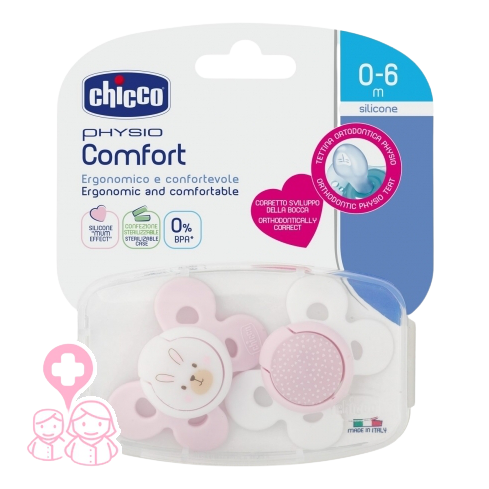 Chupete con Tetina ortodóntica Physio Silicona para bebés de +0M, en rosa.