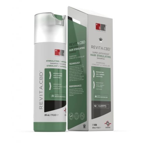 DS Revita CBD Champú Super Antioxidante y Estimulante 205 ml se trata de un champú anticaída, antioxidante y estimulante del cabello. Para ello, contiene 150mg de cannabidiol de amplio espectro, para ayudar a fortalecer su cabello, favoreciendo y combatie
