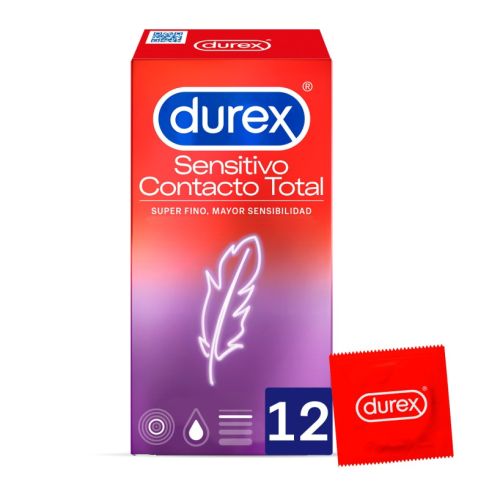 Preservativos contacto total de Durex. Tecnología sensi-fit™ proporciona una gran sensibilidad justo donde más lo deseas. Muy finos. 12 unidades.