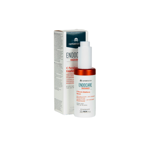 Endocare Radiance C Ferulic Edafence Serum es un potente serum regenerador, antipolución y antioxidante, con Factores de crecimiento SCA, Vitamina C pura estabilizada, Ácido ferúlico y Edafence®, tecnología patentada por Cantabria Labs para hacer frente a