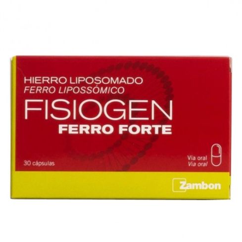 Fisiogen Ferro Forte 30 Cápsulas Hierro recubierto por un liposoma que se absorve directamente en el intestino, no molestando de esta forma en el estómago. Fisiogen Ferro Forte es un complemento alimenticio de pirofosfato férricoen liposomas, para su uso