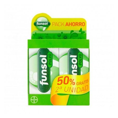 Funsol Polvo Promo Duplo 2ª Unid. 50% son polvos desodorantes que regulan la sudoración excesiva y el mal olor de los pies. Su fórmula contiene Óxido de Zinc, un activo absorbente que elimina el exceso de humedad en la piel.