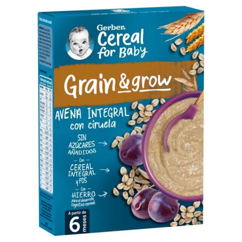 GERBER AVENA CON CIRUELA 1 ESTUCHE 250 G Los cereales integrales son fuente de fibra y aportan toda la riqueza nutricional del grano completo.