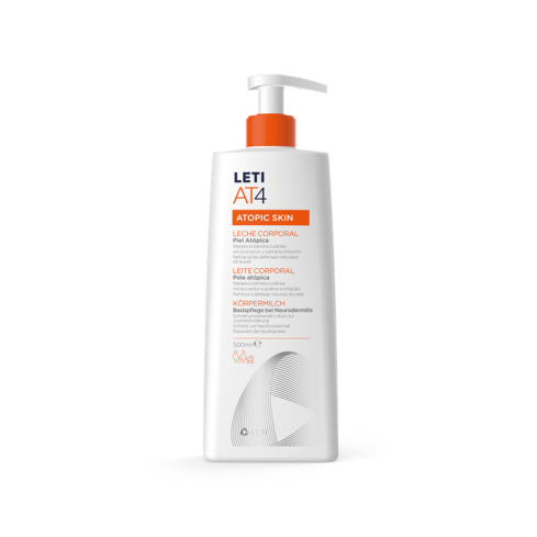 Leti At4 Leche Corporal es un tratamiento indicado para personas con problemas cutáneos como hipersensibilidad, sequedad o piel atópica. Esta leche corporal de uso diario aporta los nutrientes necesarios a la dermis para mantenerla hidratada y protegida.