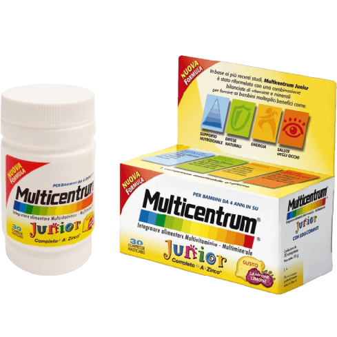 Son tabletas masticables que son fáciles de tomar para los niños y no contienen colorantes. Gracias a su composición, Multicentrum Junior asume el soporte nutricional para la nutrición de los más pequeños y al mismo tiempo promueve su desarrollo cognitivo