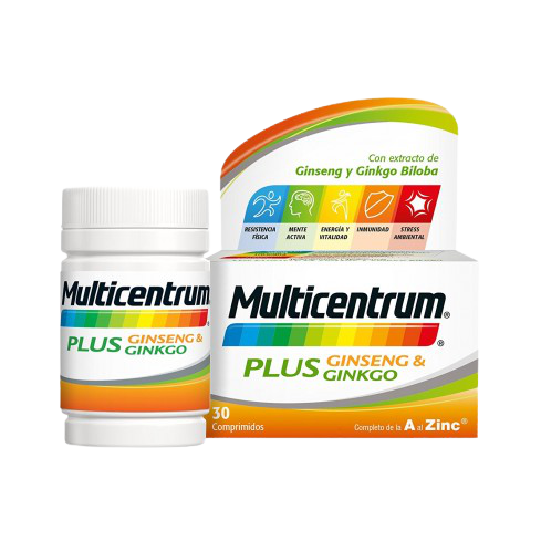 Multicentrum Plus Ginseng Ginkgo es un complemento alimenticio a base de vitaminas, minerales y extractos de ginseng y ginkgo biloba, con un alto contenido en vitaminas del grupo B.
Multicentrum Plus Ginseng Ginkgo ayuda a reforzar el rendimiento fís
