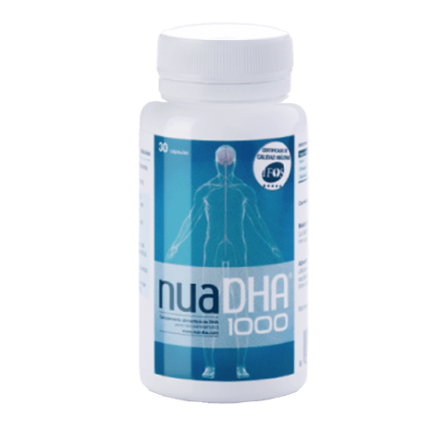 Nua DHA 1000 es un complemento alimenticio que contiene un alto concentrado de DHA (ácido docosahexaenoico), un tipo de grasa de origen marino presente en los peces de agua fría (pescado azul) y que pertenece a la familia omega-3 junto con la EPA ( ácido