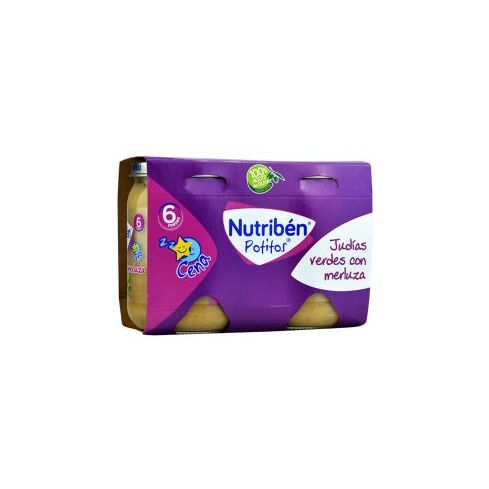¡Los Potitos® auténticos son de Nutribén®! Los potitos® Nutribén® Judías verdes y merluza con leche para bebés desde los 6 meses, están adaptados a la hora de la cena y elaborados dentro de una dieta variada.