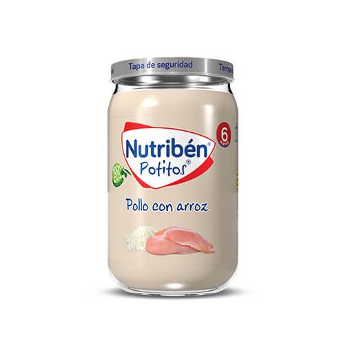 Los potitos® Nutribén® Pollo con arroz están elaborados para alimentar a tu bebé a partir de los 6 meses, dentro de una dieta variada.