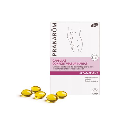 Pranarom Aromafemina Confort Vias Urinarias es un complemento alimenticio que contribuye al mantenimiento del tracto urinario.