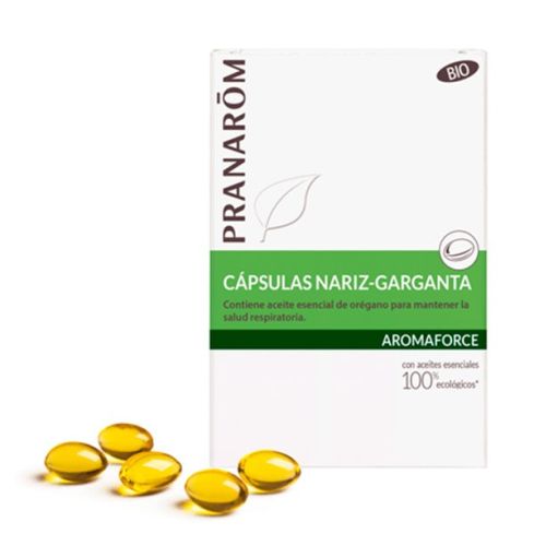 Pranarom Cápsulas Nariz-Garganta 30 Cápsulas. Es un complemento alimenticio que contiene orégano para el mantenimiento de la salud de las vías respiratorias altas. Actúa de manera efectiva durante los períodos más delicados.