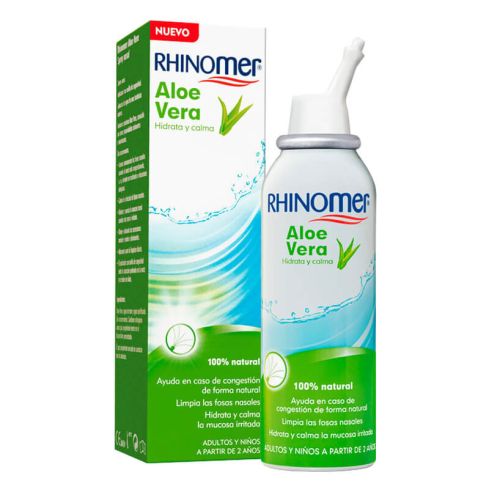 Rhinomer Aloe Vera 100 ml es un spray nasal con una solución isotónica y natural para descongestionar la nariz. Posee propiedades suavizantes e hidratantes con aloe vera. Limpia suavemente las fosas nasales afectadas por el resfriado o afecciones como las