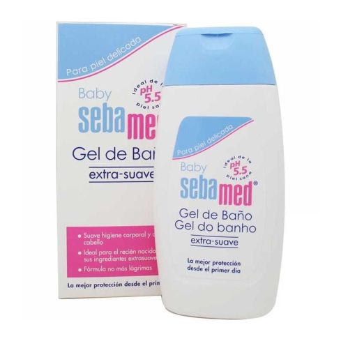 Gel y champú de baño hidratante de espuma de Sebamed para la piel sensible,  normal o seca del bebé especialmente del recién nacido. 