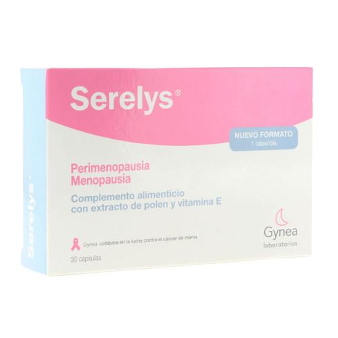 Serelys es un complemento alimenticio indicado para ayudar a controlar los sofocos y otros síntomas de la menopausia.
Formulado con vitamina E y extractos citoplasmáticos de polen, ricos en sustancias bioactivas, como las vitaminas, los minerales, las