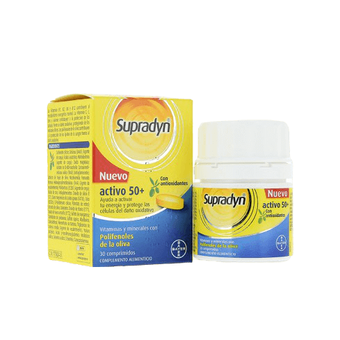Supradyn Vital 50+ Con Antioxidantes 30 Comp. Complemento alimenticio de polivitamina que ayuda a activar la energía y protege a las células del daño oxidativo. Está específicamente diseñado para personas mayores de 50 años.
