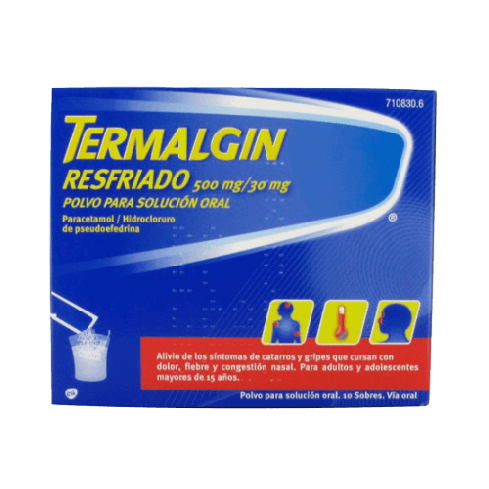 Termalgin Cold es un nuevo medicamento indicado para combatir los síntomas del resfriado y la gripe gracias a sus dos principios: paracetamol y clorhidrato de pseudoefedrina. El frío se detalla a continuación: Adultos a partir de 15 años: tomar 1 sobre c
