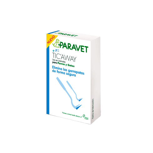 Paravet Tic away para gatos y Tic away para perros consisten en 2 ganchos de diferentes tamaños para eliminar las garrapatas de una manera completamente segura.