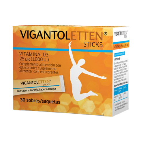 Vigantoletten® 30 Sticks es un complemento alimenticio presentado en sobres que favorece la ingesta de Vitamina D.
Apto para aquellas personas con deficiencia de calcio en los huesos o personas que pasan mucho tiempo encerradas en un sitio sin luz solar