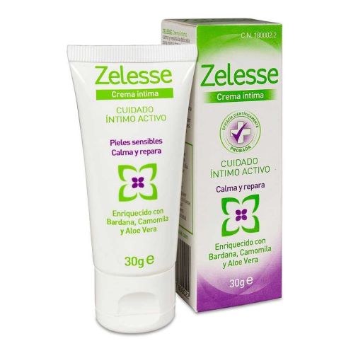 Zelesse Crema Íntima calma y repara la delicada zona íntima femenina, gracias a su composición a base de bardana, aloe vera y camomila. Apta para mujeres y niñas de todas las edades.